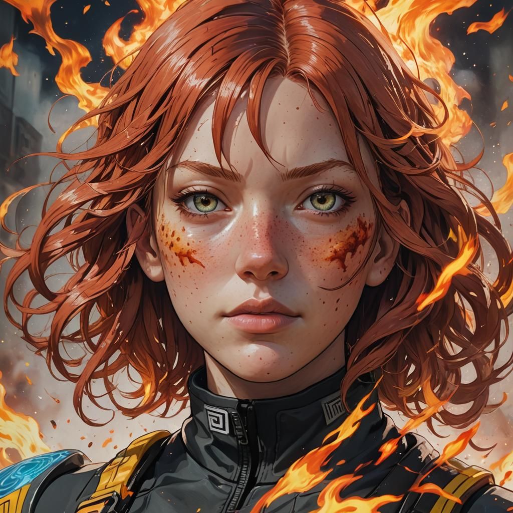 Hyperrealistic Portrait of a Strong Woman with Red Hair