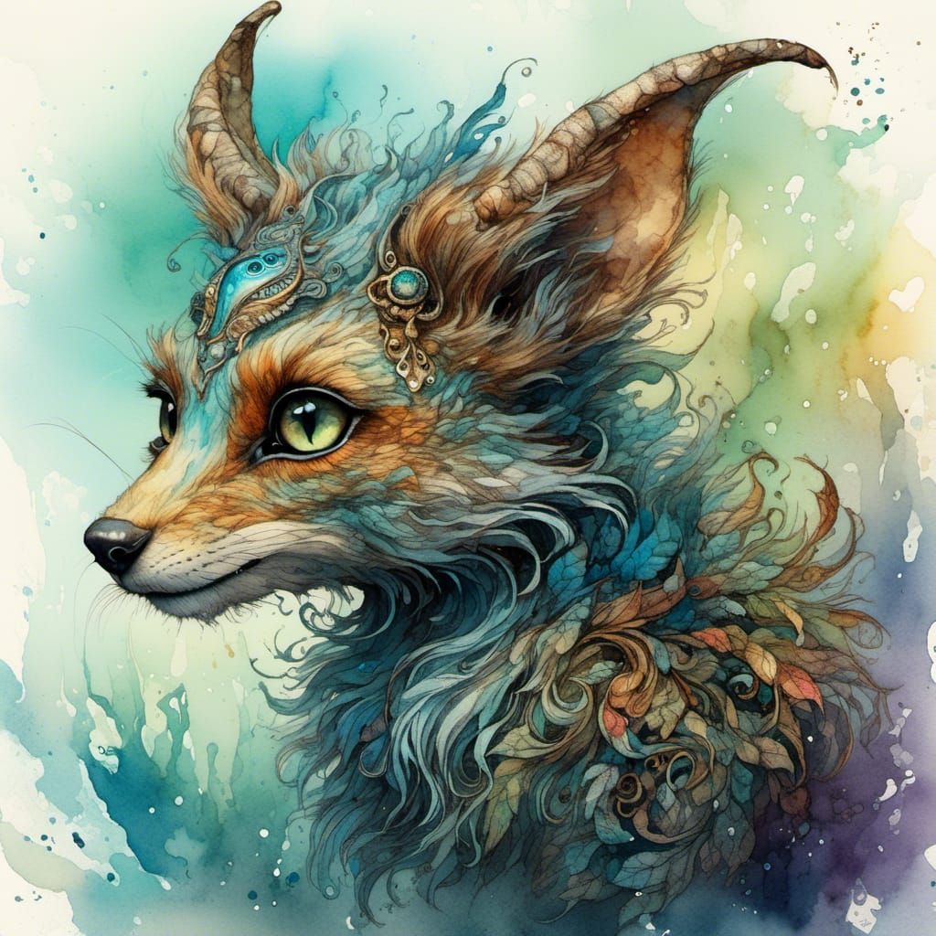 Cute Furry Mythical Creature in Watercolour