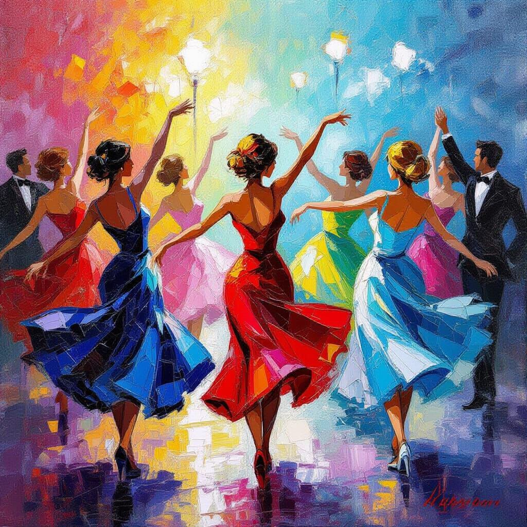 1920s Showgirls Dancing: An Expressionist Oil Painting