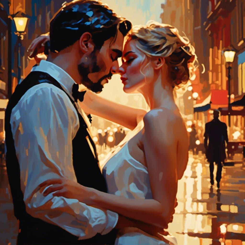 Romantic Poster in Vettriano Style