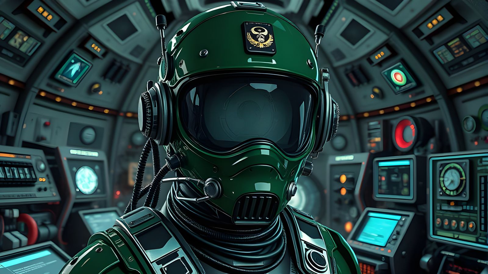 Soviet Engineer in Retro-Futuristic Domed Computer Complex