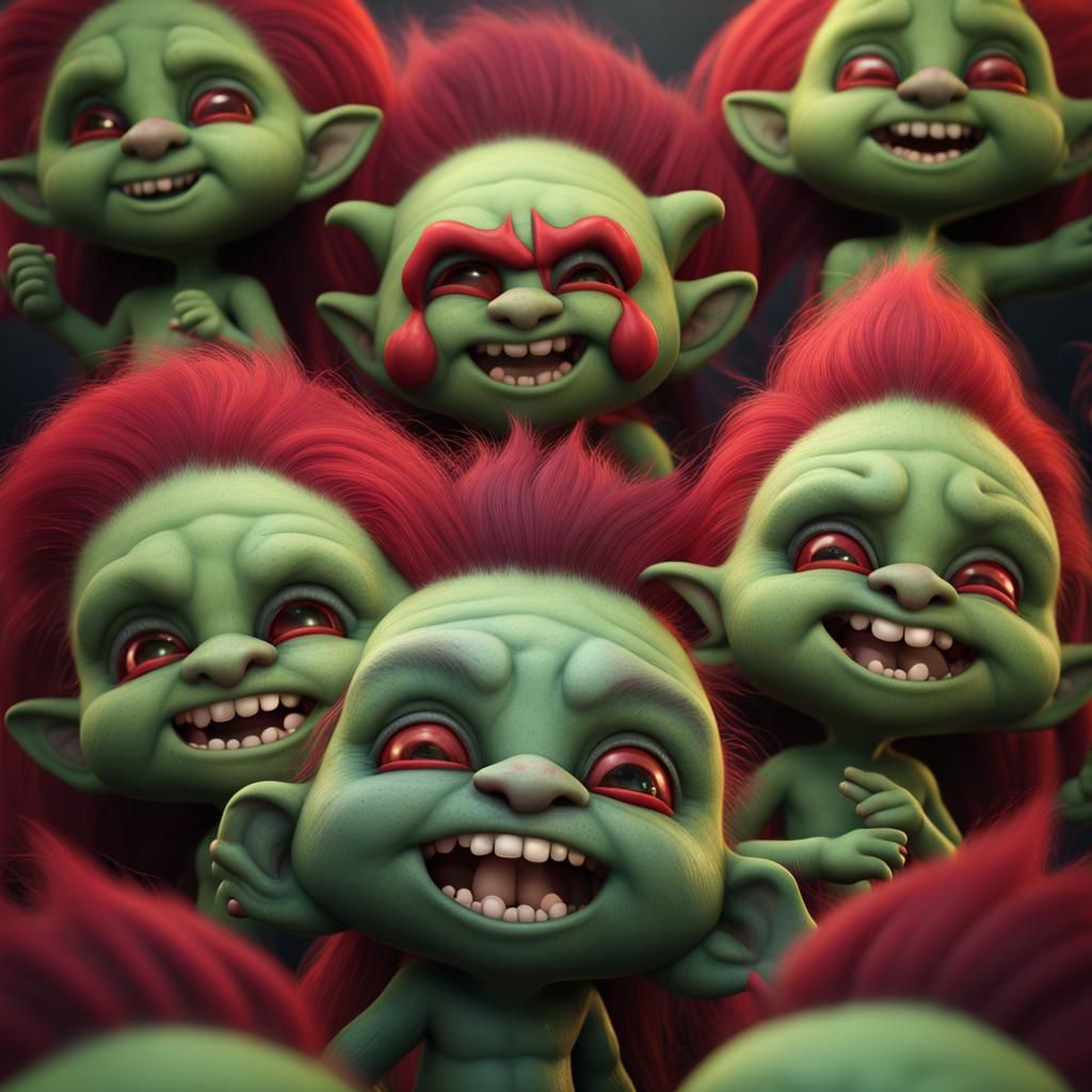 Halloween Chibi Trolls: Hyperrealistic Red and Green