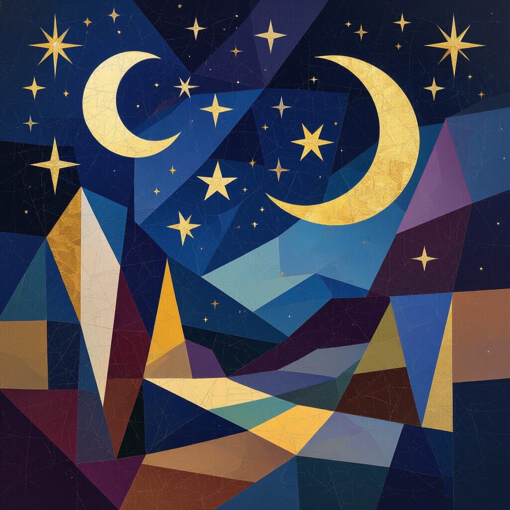 Cubist Starry Night Sky with Geometric Shapes