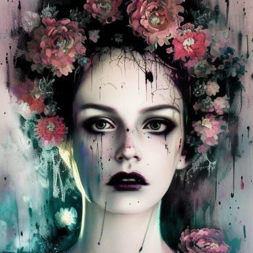 Punk Ghost Queen with Flowers, Graffiti Art