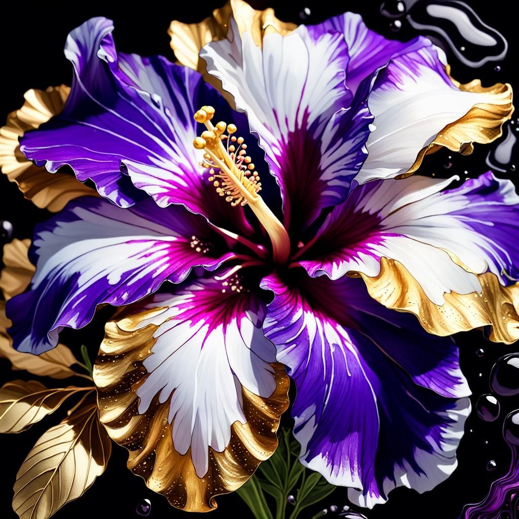 Purple and White Hibiscus in Alcohol Inks