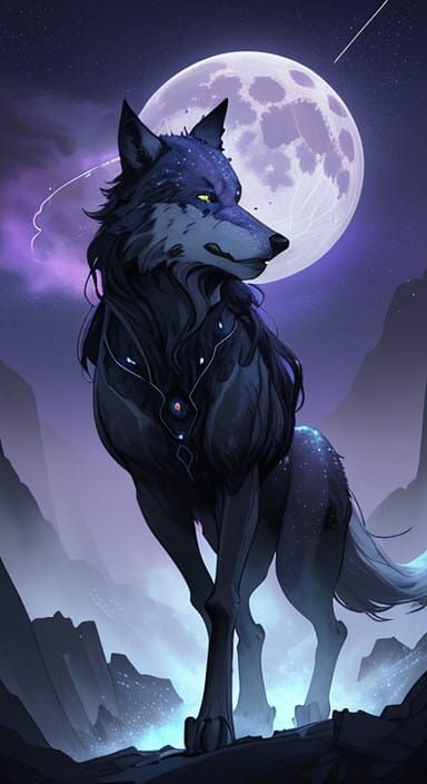 Moonlit Wolf in Cyberpunk Style