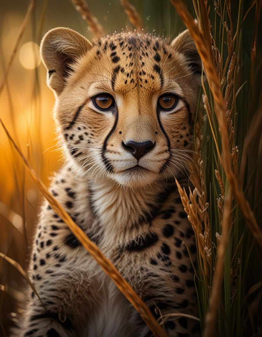 Golden dreams cradle a curious cheetah's gaze