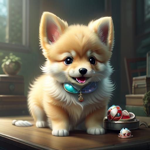 Cream Pomeranian Puppy with Pacifier