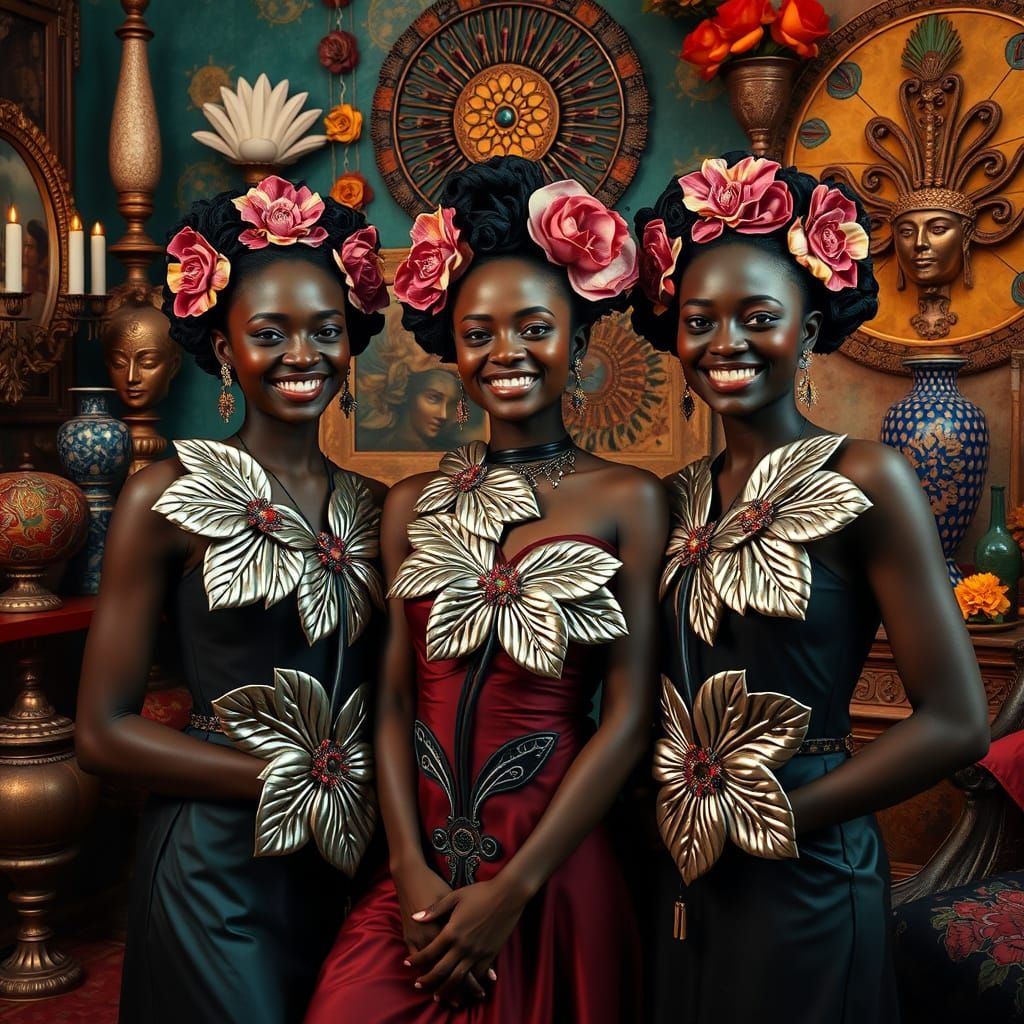 Aluminum Floral Dresses: A Surreal Art Nouveau Portrait