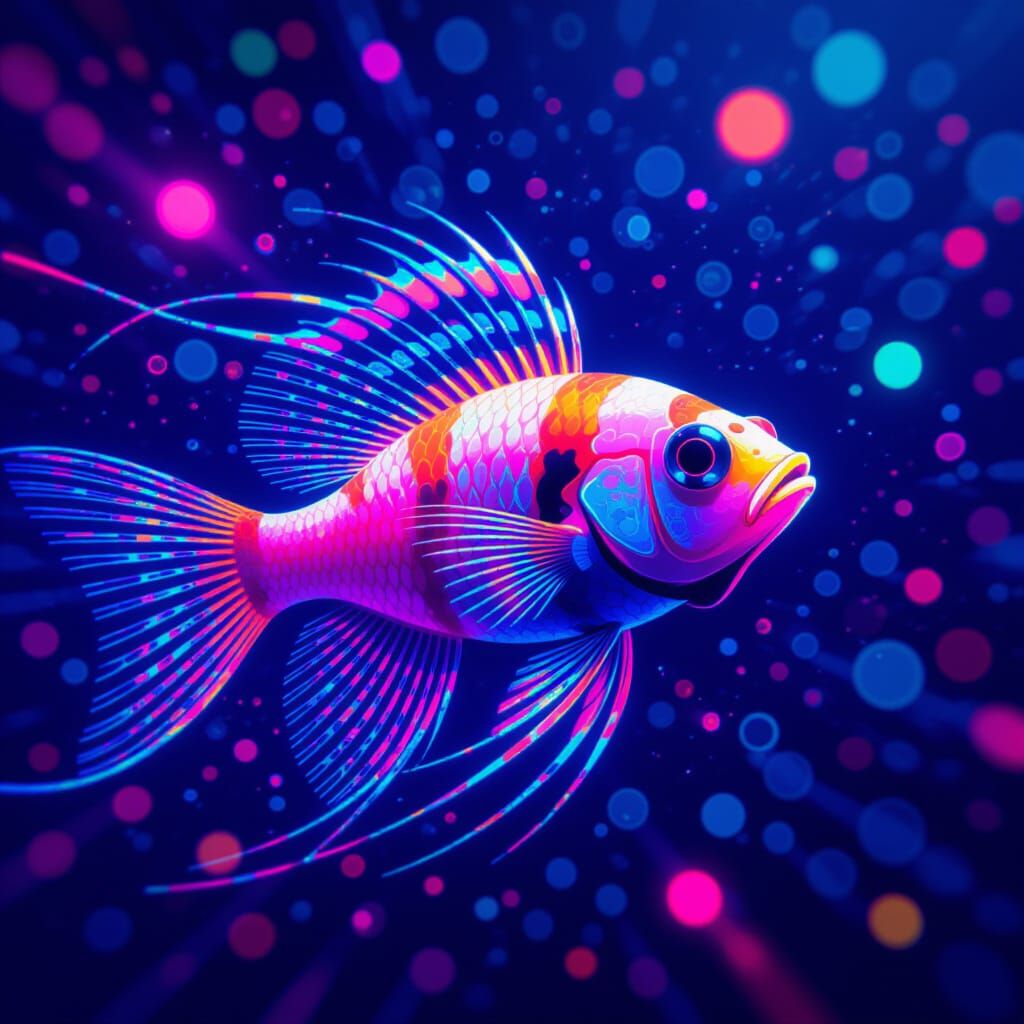 Neon Veilfish in Futuristic Digital Art Style