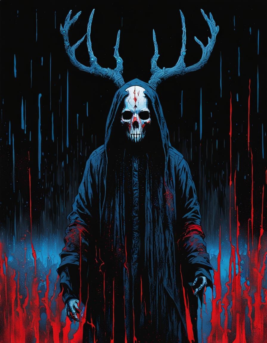 Sinister Deer Skull Figure in Glitchcore Style