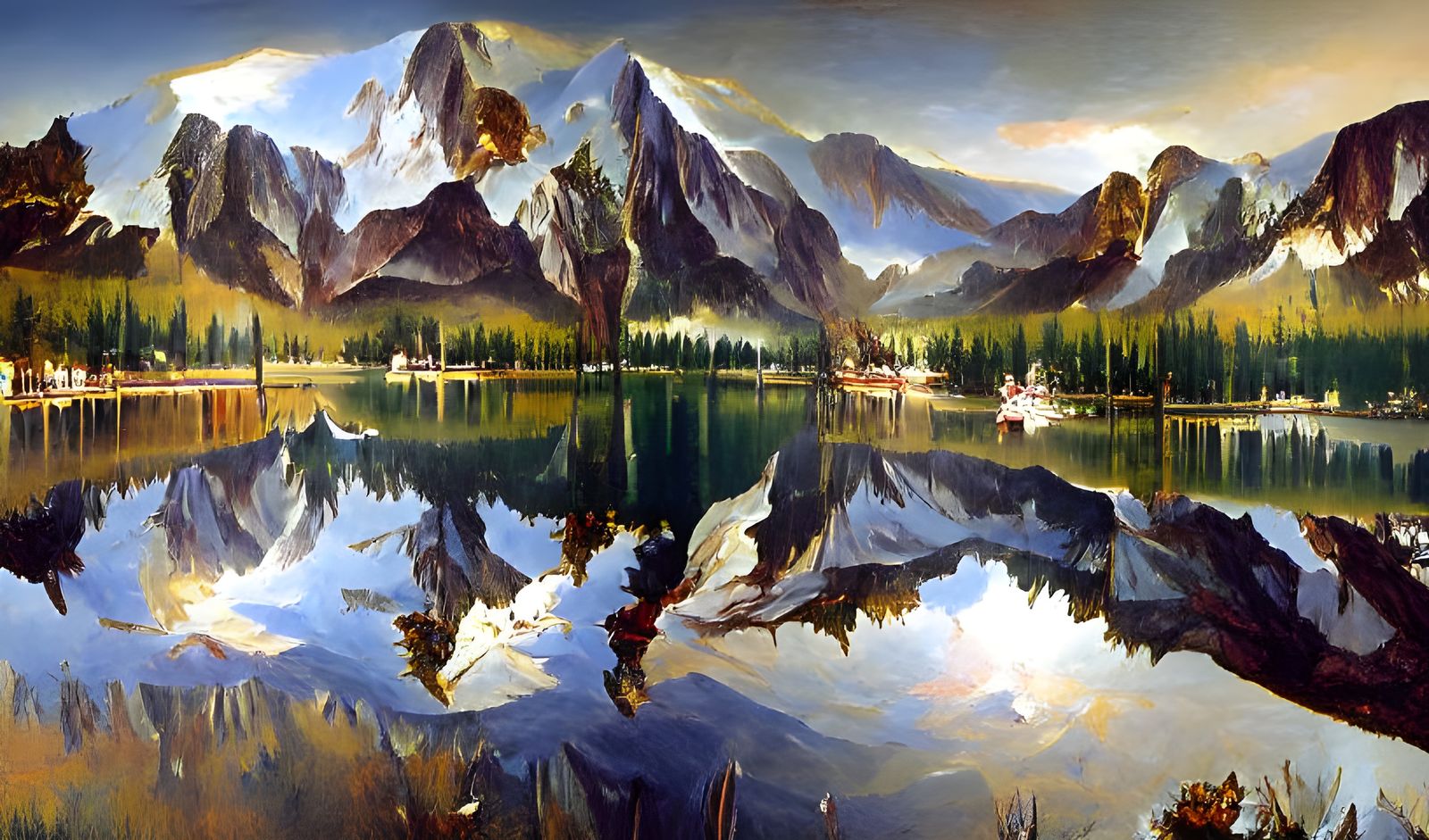 Mountain Lake Reflection: An Oil Painting