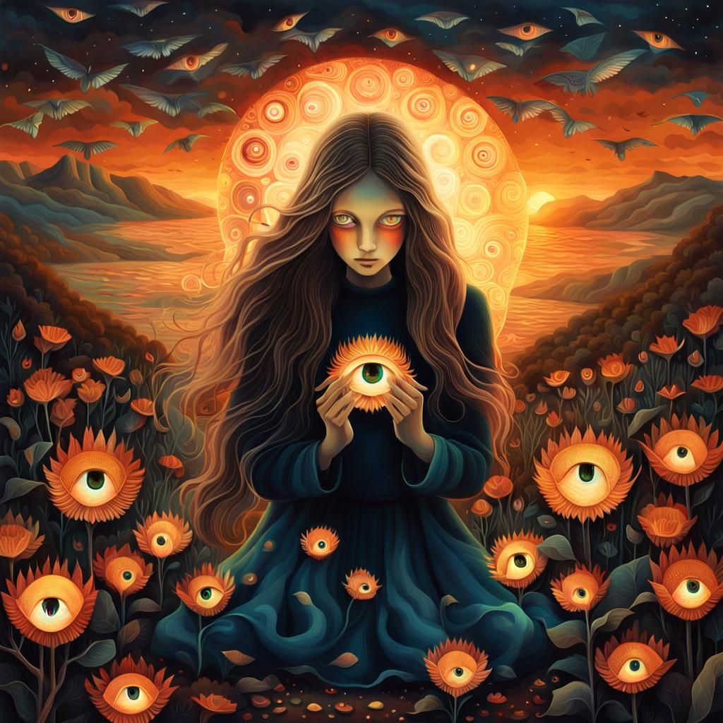 Mesmerizing Bio Art Collage of Glowing Eyes