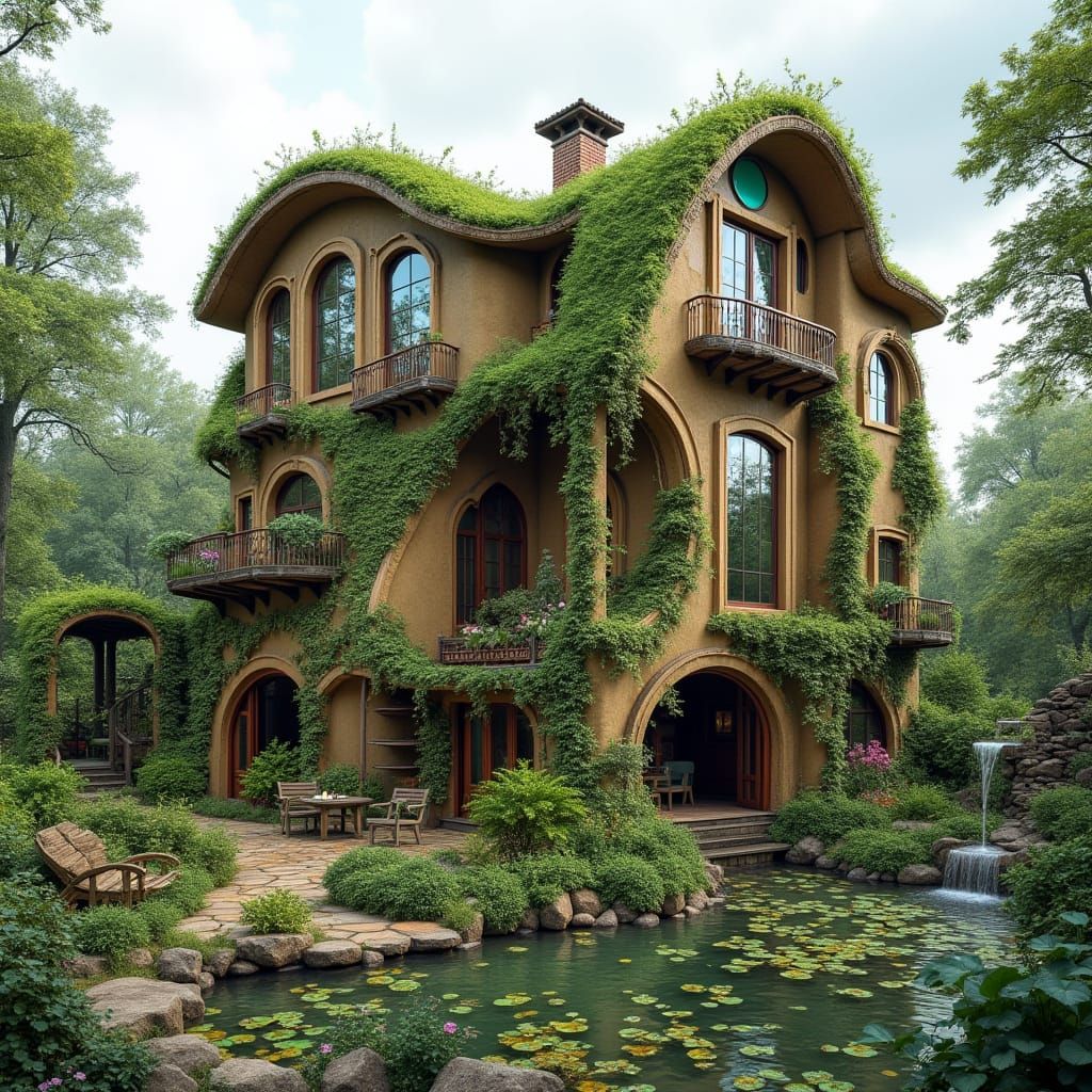 Whimsical Cob Dream Home with Green Roofs and Curved Archite...