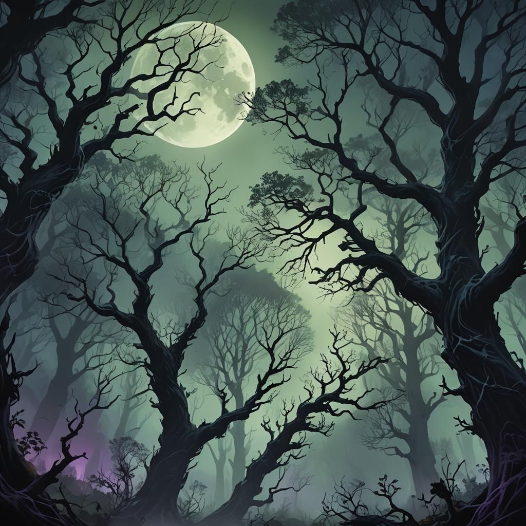 Eerie Forest Concept Art in Moonlight