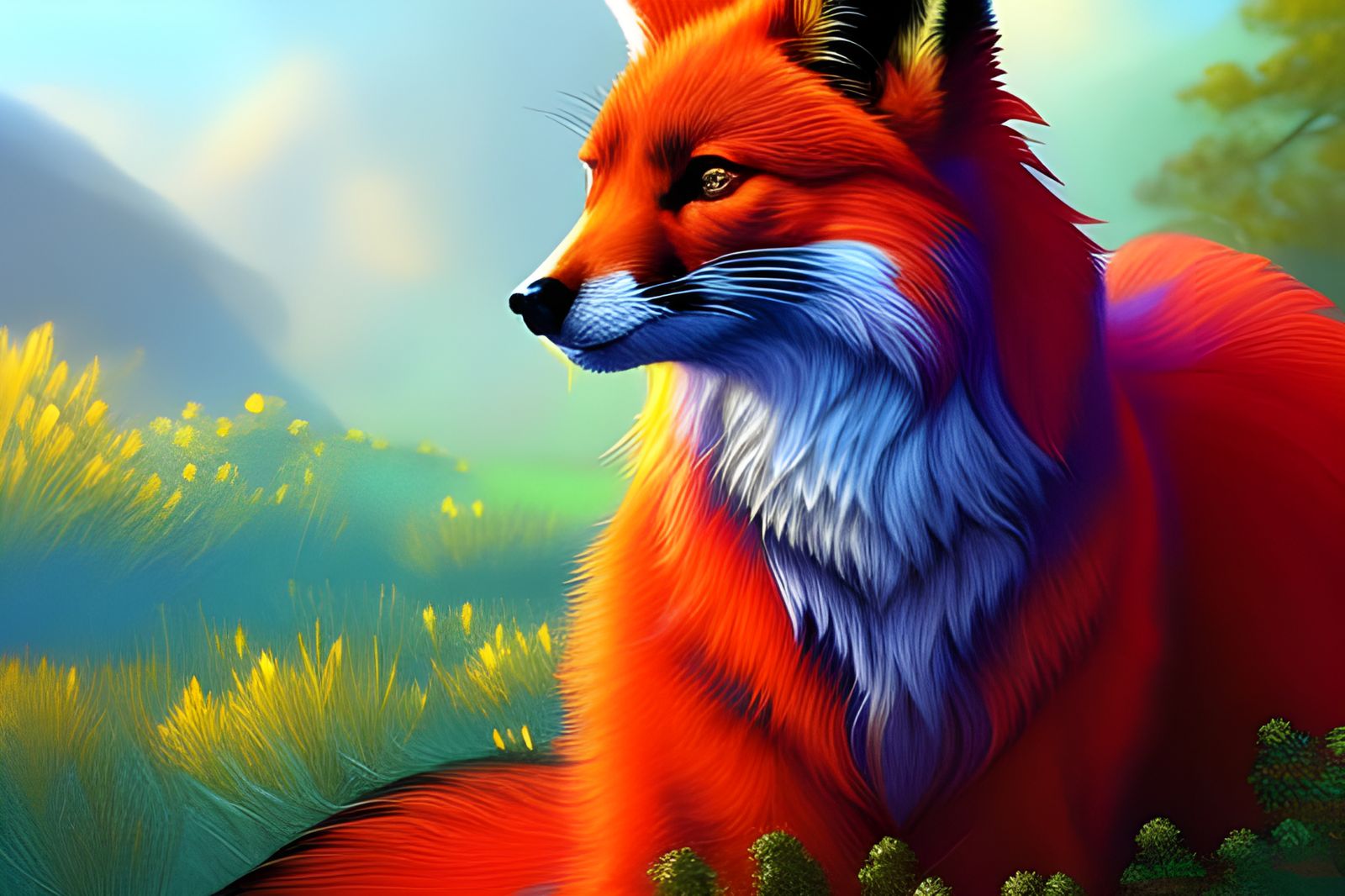 Photorealistic Fire Fox in Colorful Academic Style