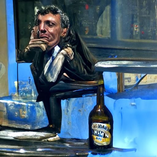 Mauricio Macri Sad in Buenos Aires Bar: Oil Painting