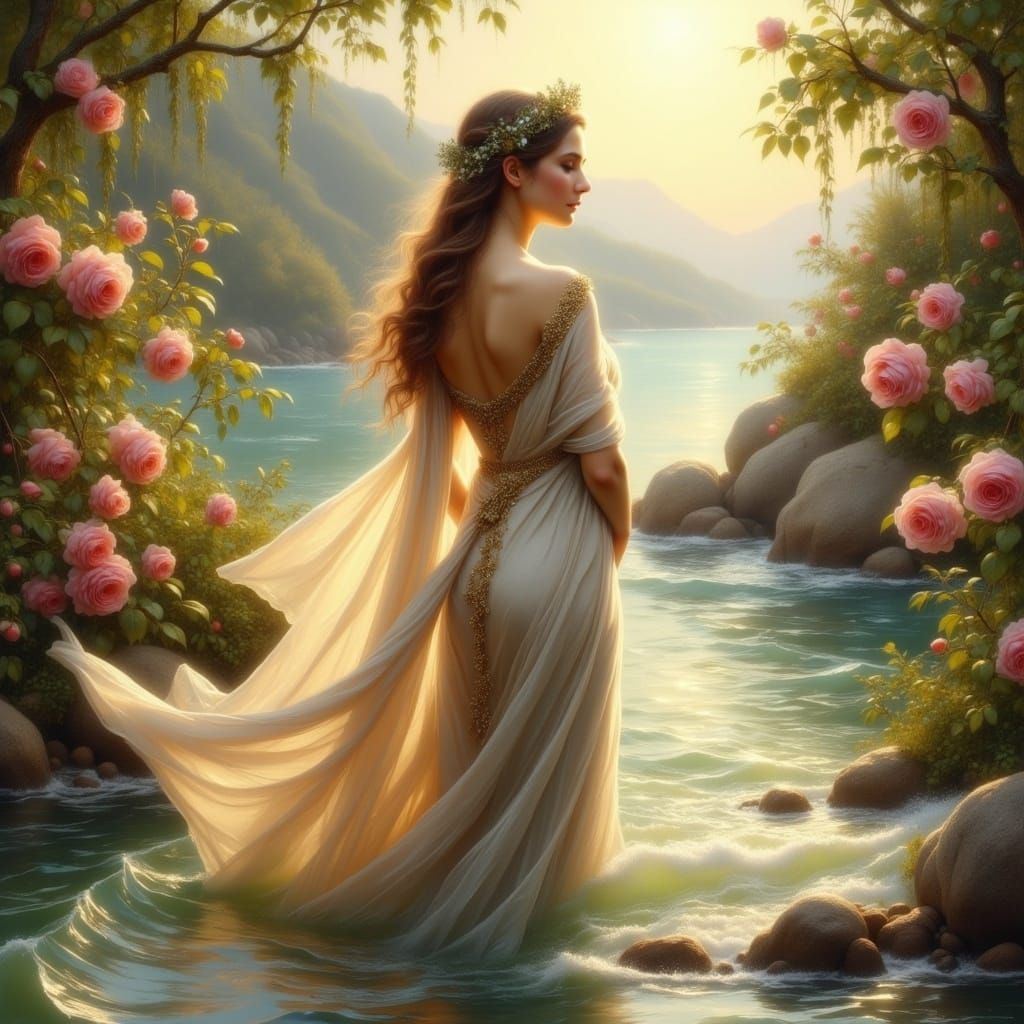 Enchanting Grecian Aphrodite in Ancient Greek Attire with Go...