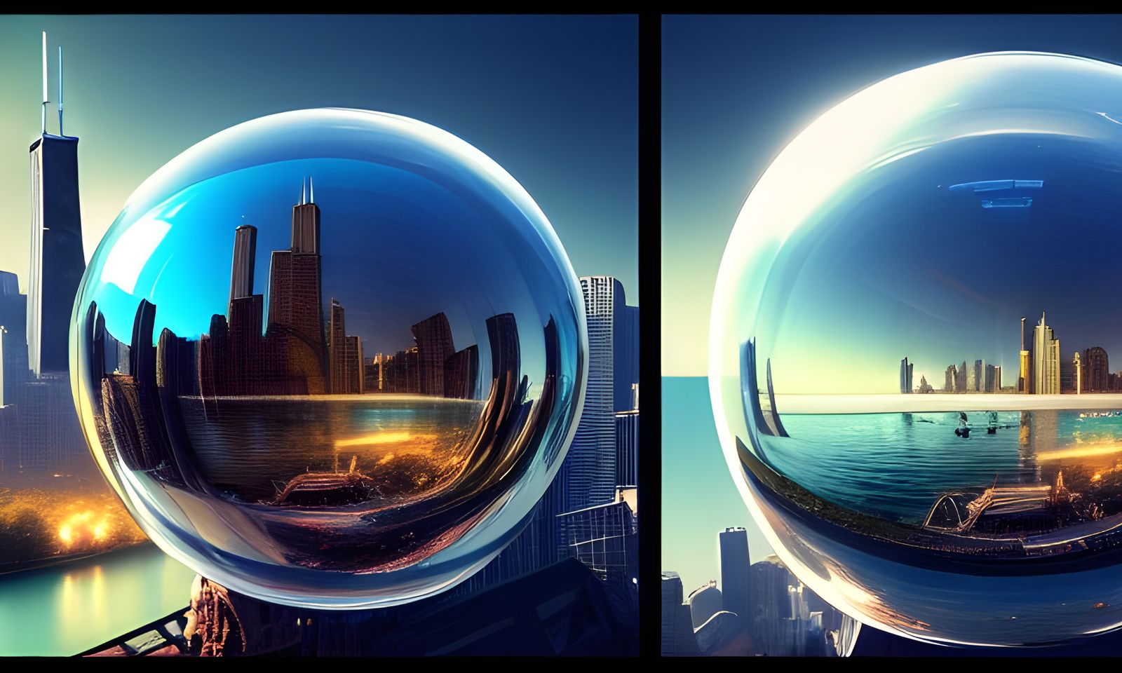 Chicago in Glass Orb: Hyperdetailed Scenic Art