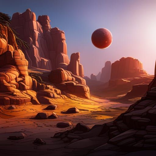 Pac-Man Rock Formation: Detailed Matte Painting