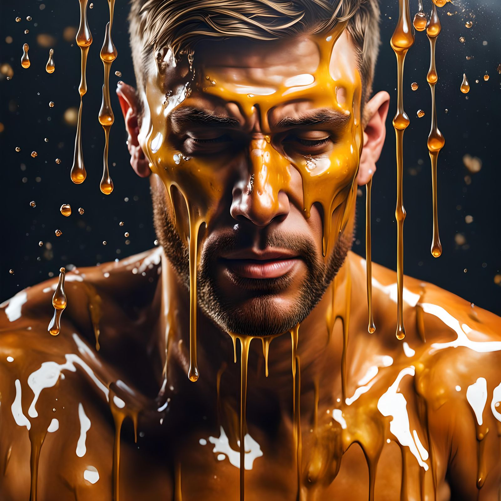 Hyperrealist Honey-Covered Man: A Striking Portrait
