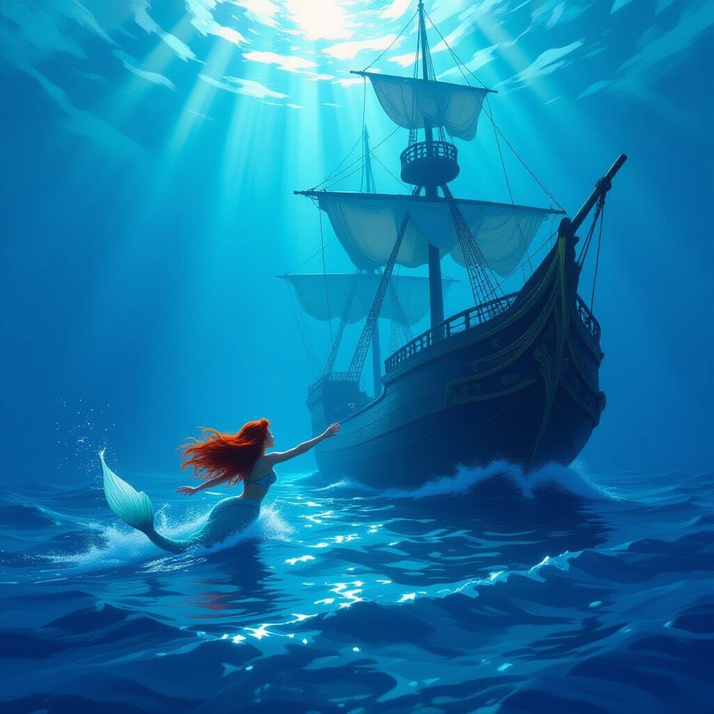 Ariel Rescues Prince From Sinking Ship Underwater