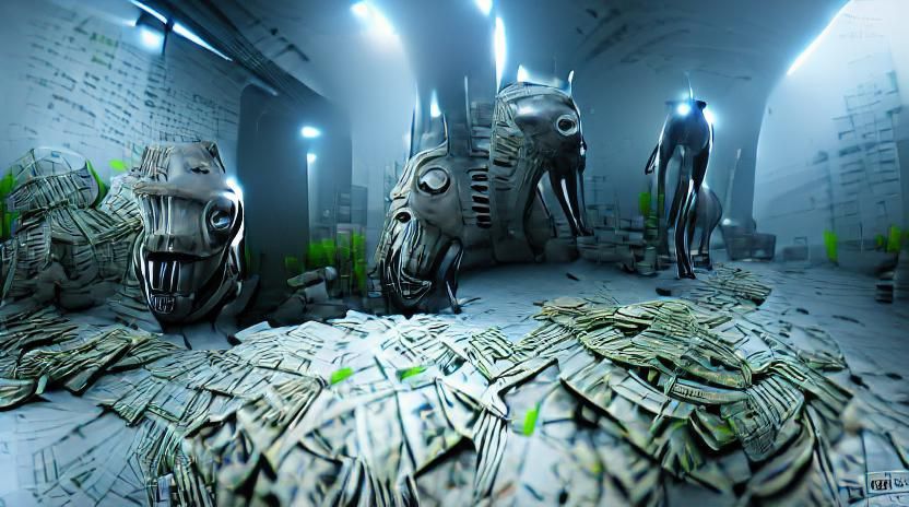 Monsters Made of Money in Futuristic Digital Art