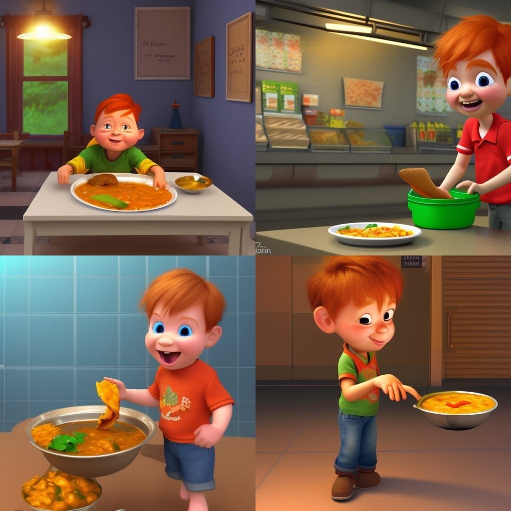 Ginger Boy with Curry in Walmart: Pixar Style