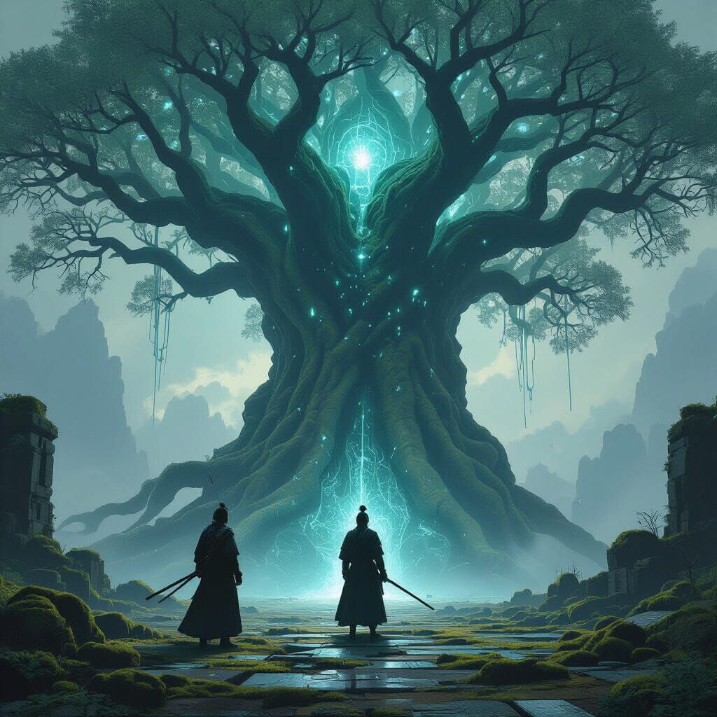 Samurai Warrior Beside Alien Tech Tree