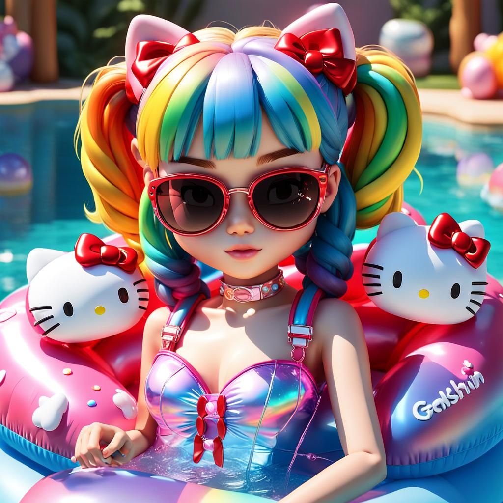 Hello Kitty Lounging in Opulent 3D Anime Art