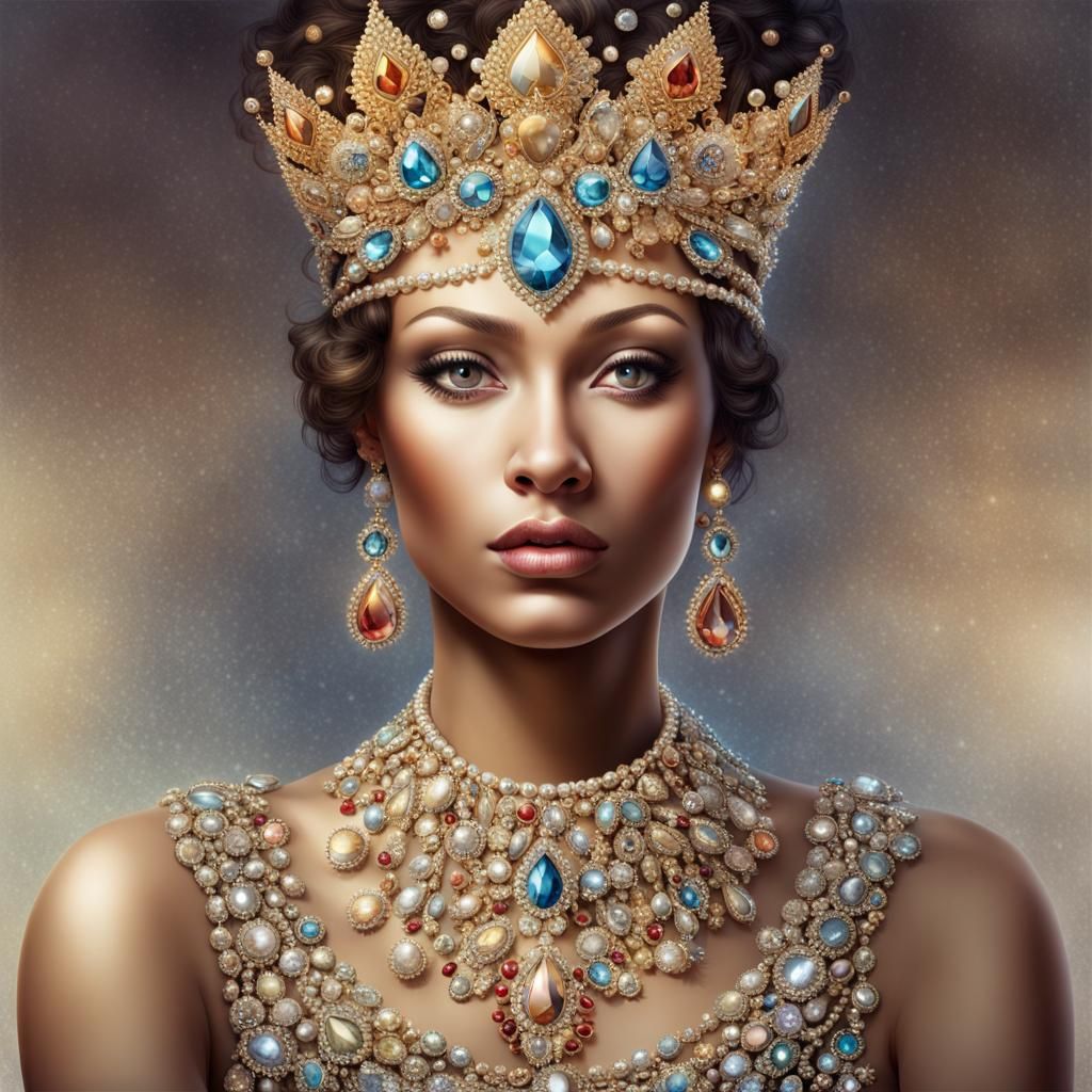 Realistic Queen Adorned with Shimmering Jewels