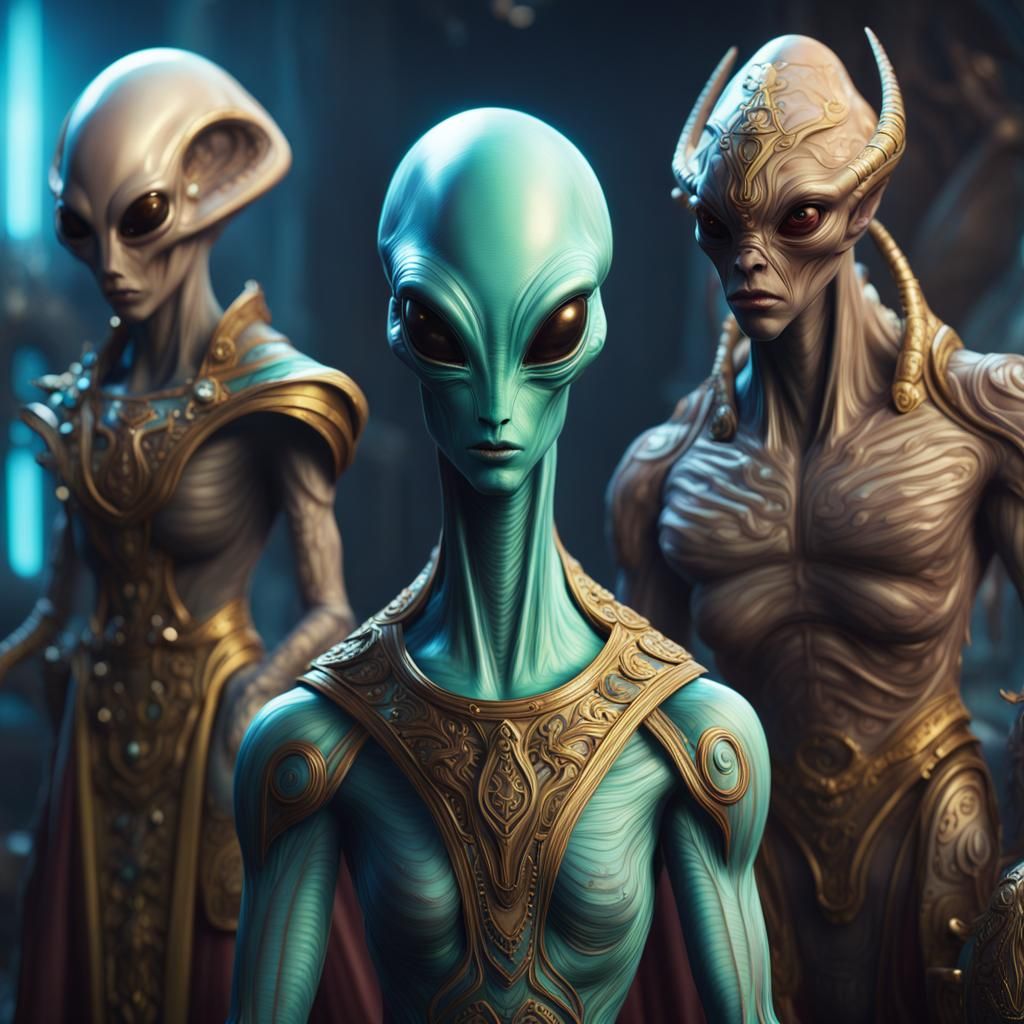 Cinematic Alien Royal Family in Ultrarealistic Fantasy Art
