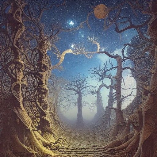 Hexagonal Fractal Trees by Escher, Dali, and Knab