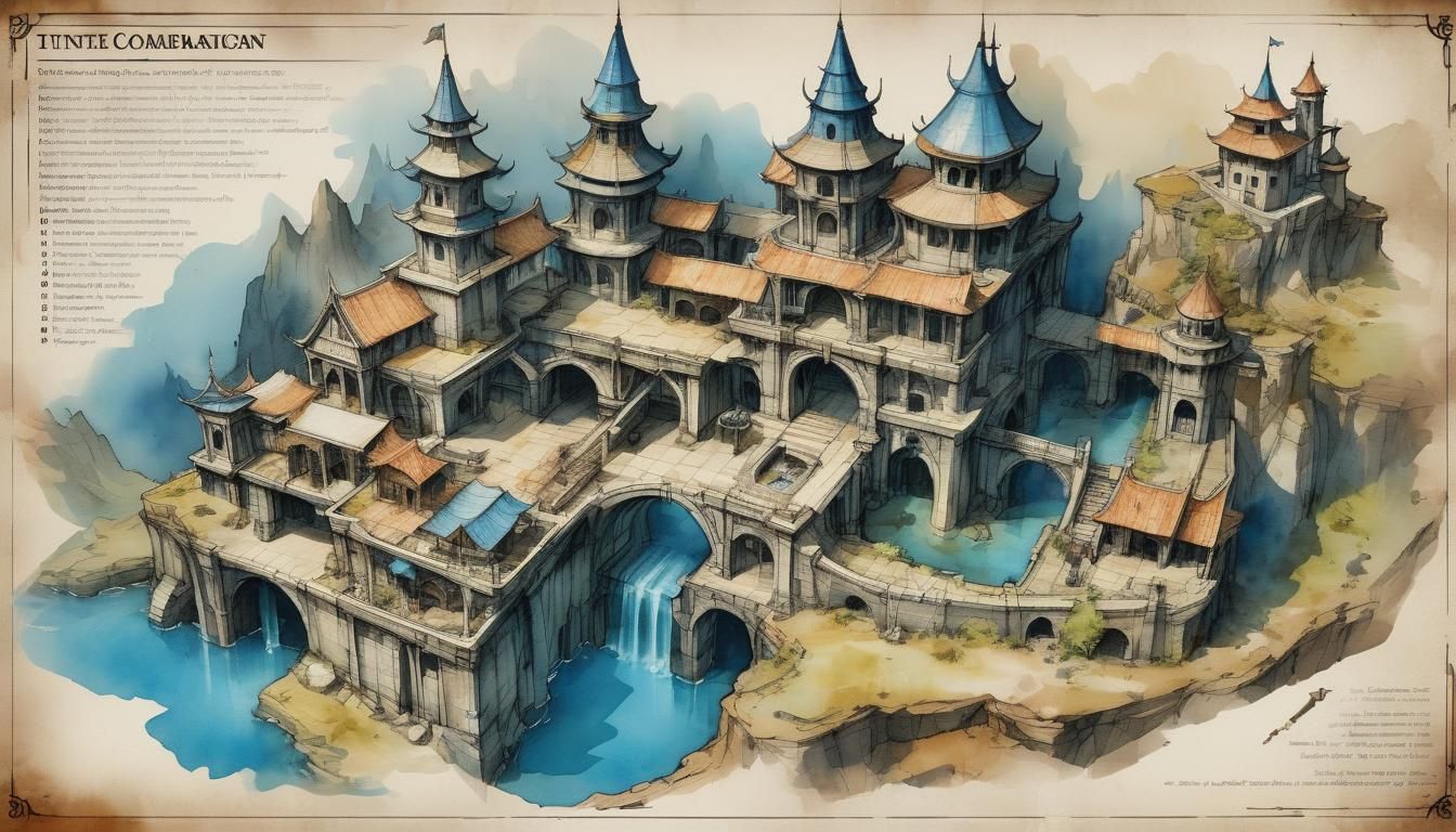 Watercolour Blueprints for RPG Game Locations