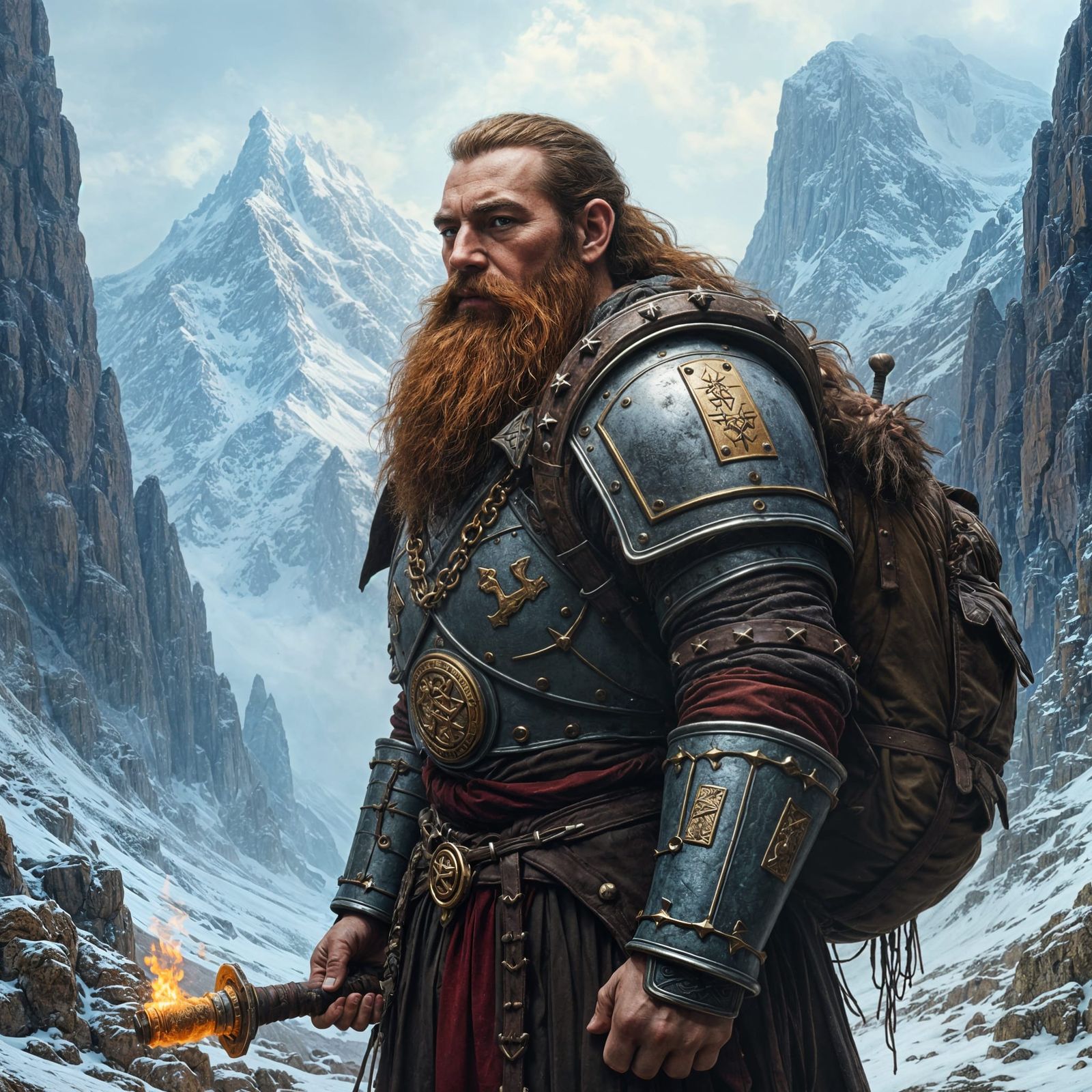 Dwarven Warrior on a Mountain Journey