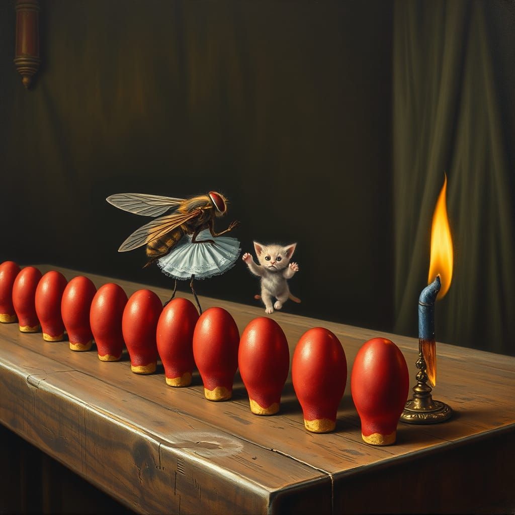 Surreal Fly and Ballet Cat Dance, Albrecht Dürer Style