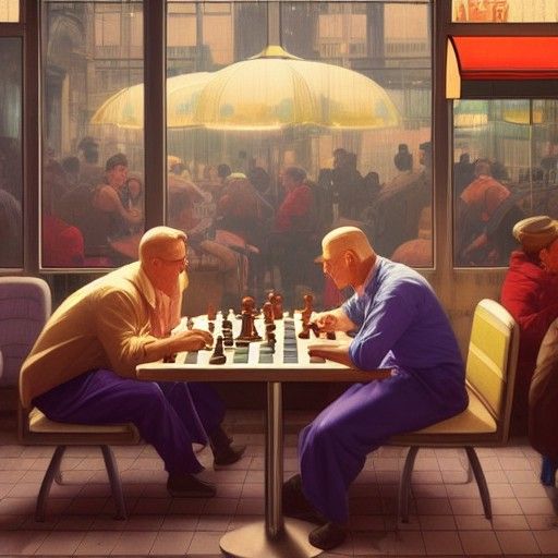 1950s Diner Chess Game, Hyperdetailed Art