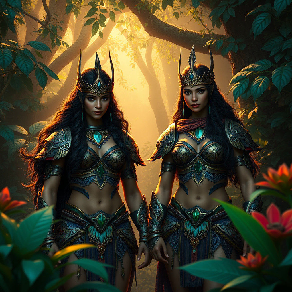 Amazon Warriors in Mystical Forest Concept Art