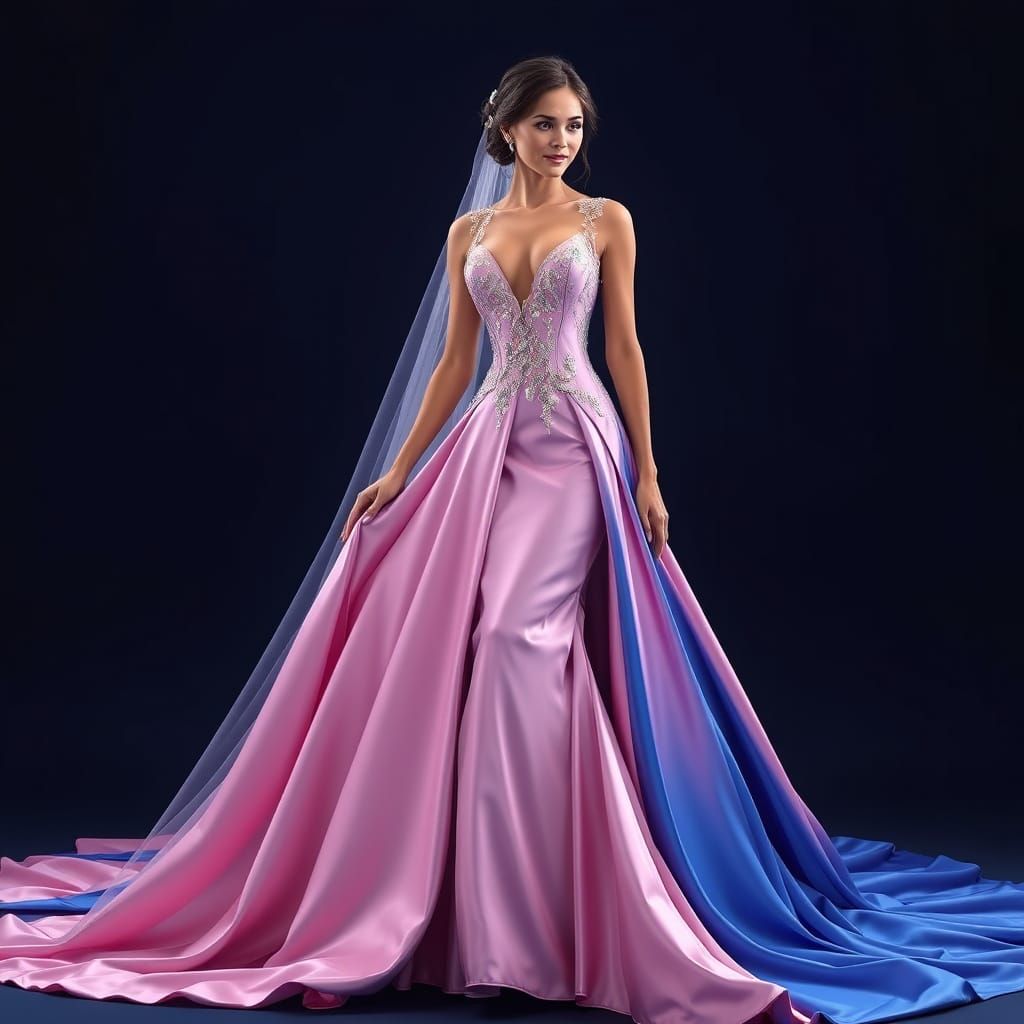 Ethereal Bride in Custom Satin Wedding Gown with Intricate B...