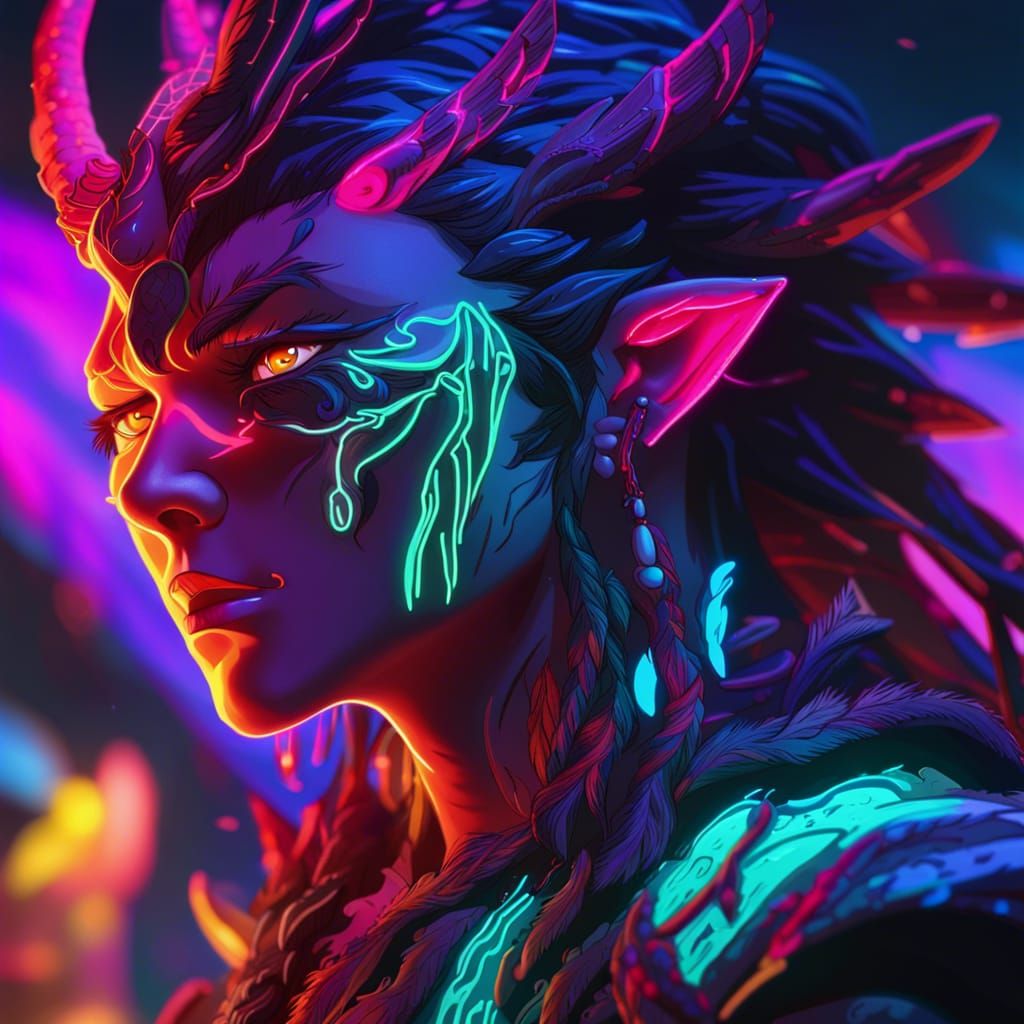 Anime Druid in Neon Colors: Diablo-Inspired Art