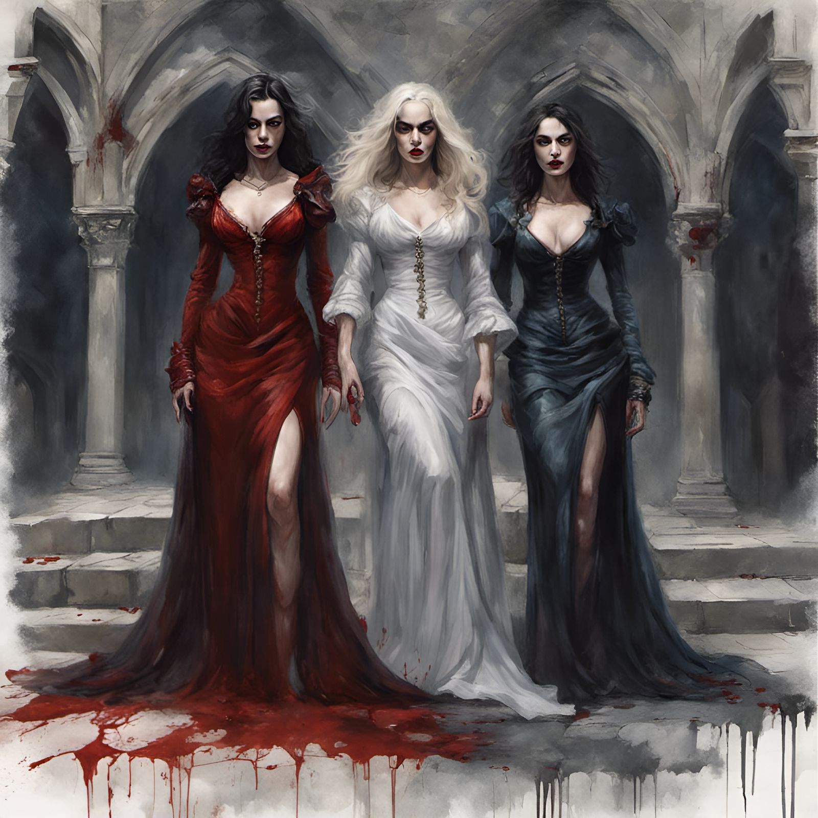 Vampire Queens Attack in Medieval Courtyard