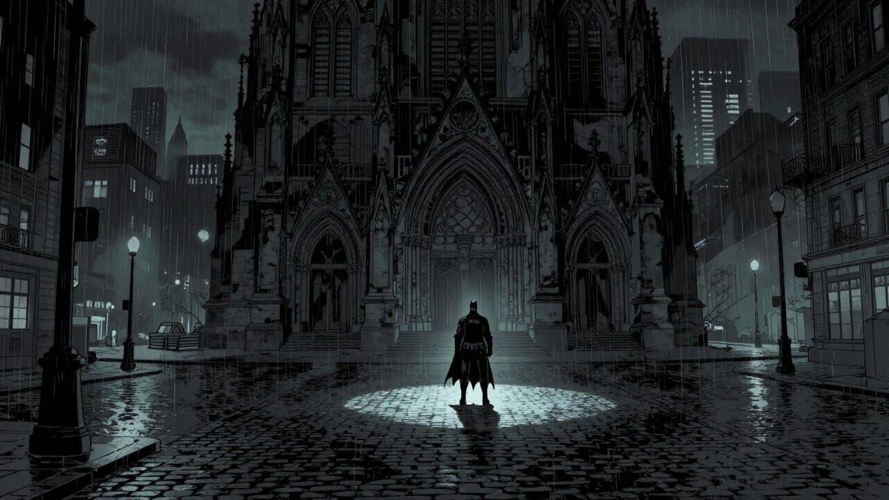 Gotham City Noir: Batman Watches Over Rainy Streets