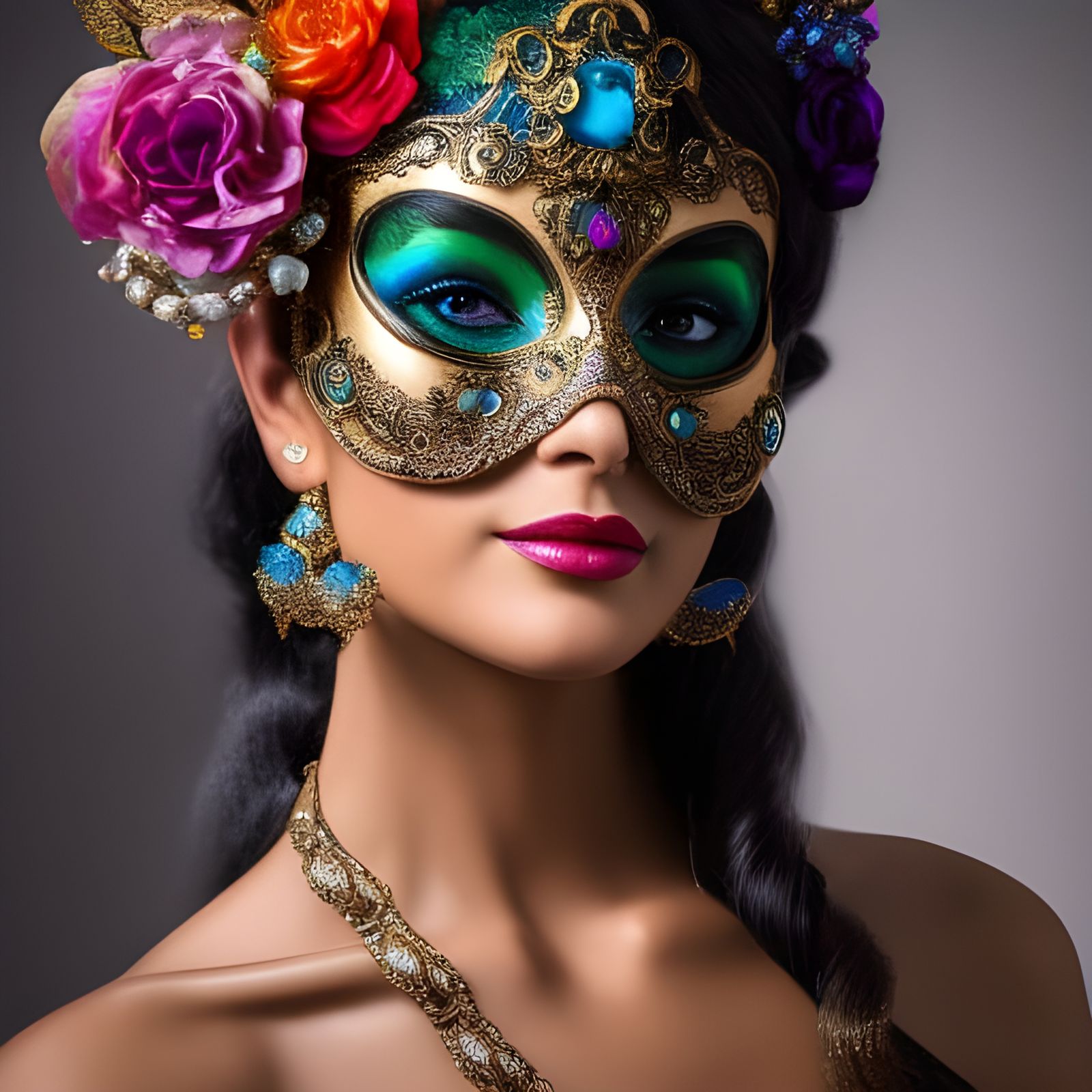 Ornate Venetian Mask Goddess, Hyperdetailed Digital Art