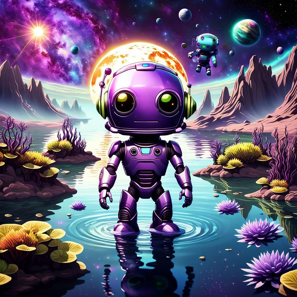 Chibi Robot Snorkels on Alien Planet
