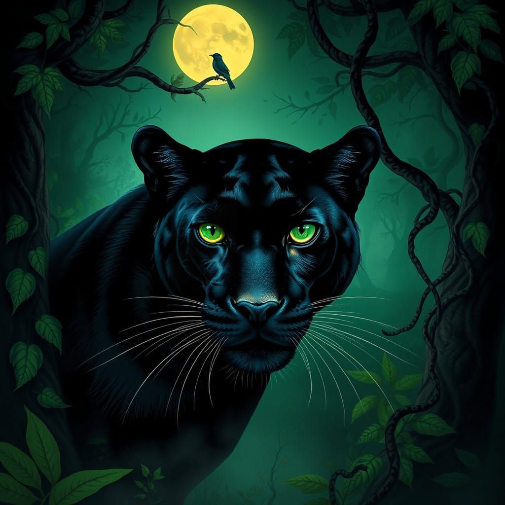 Majestic Black Panther in Dreamlike Jungle Landscape