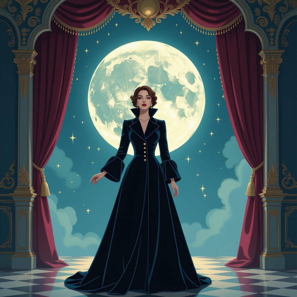 Woman on Stage in Baroque Theatre with Ethereal Lighting