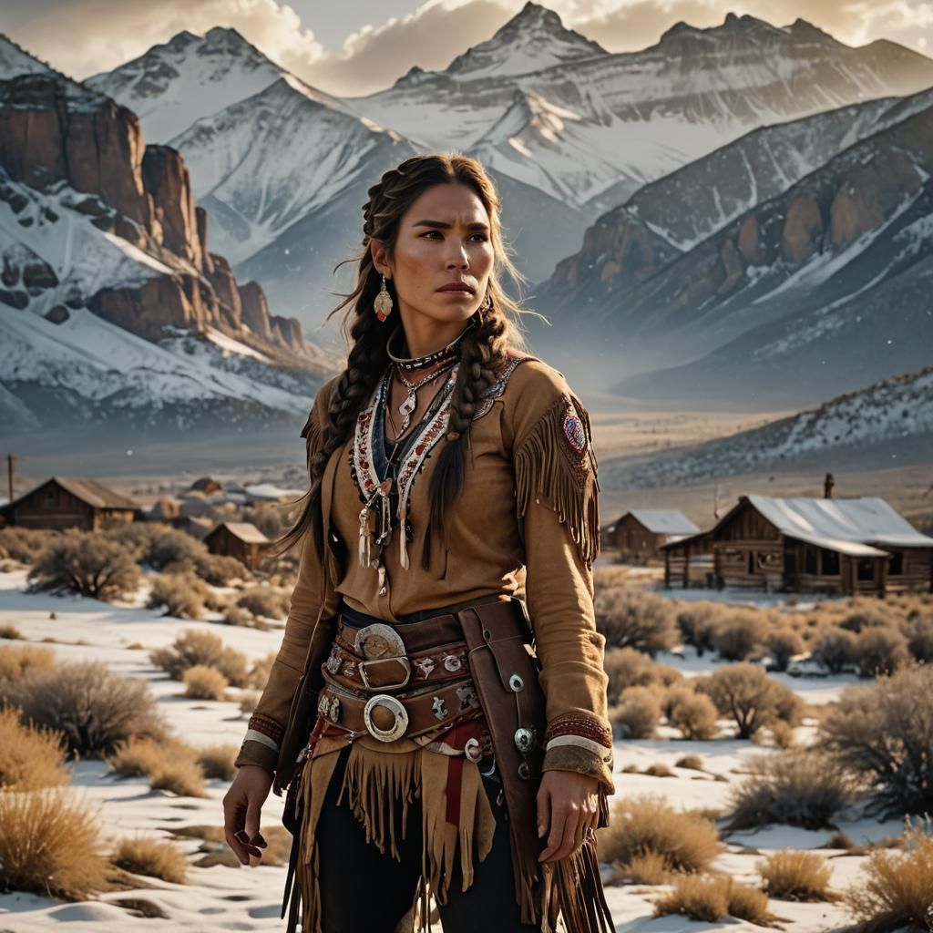 Outlaw Cowgirl in Native American Regalia