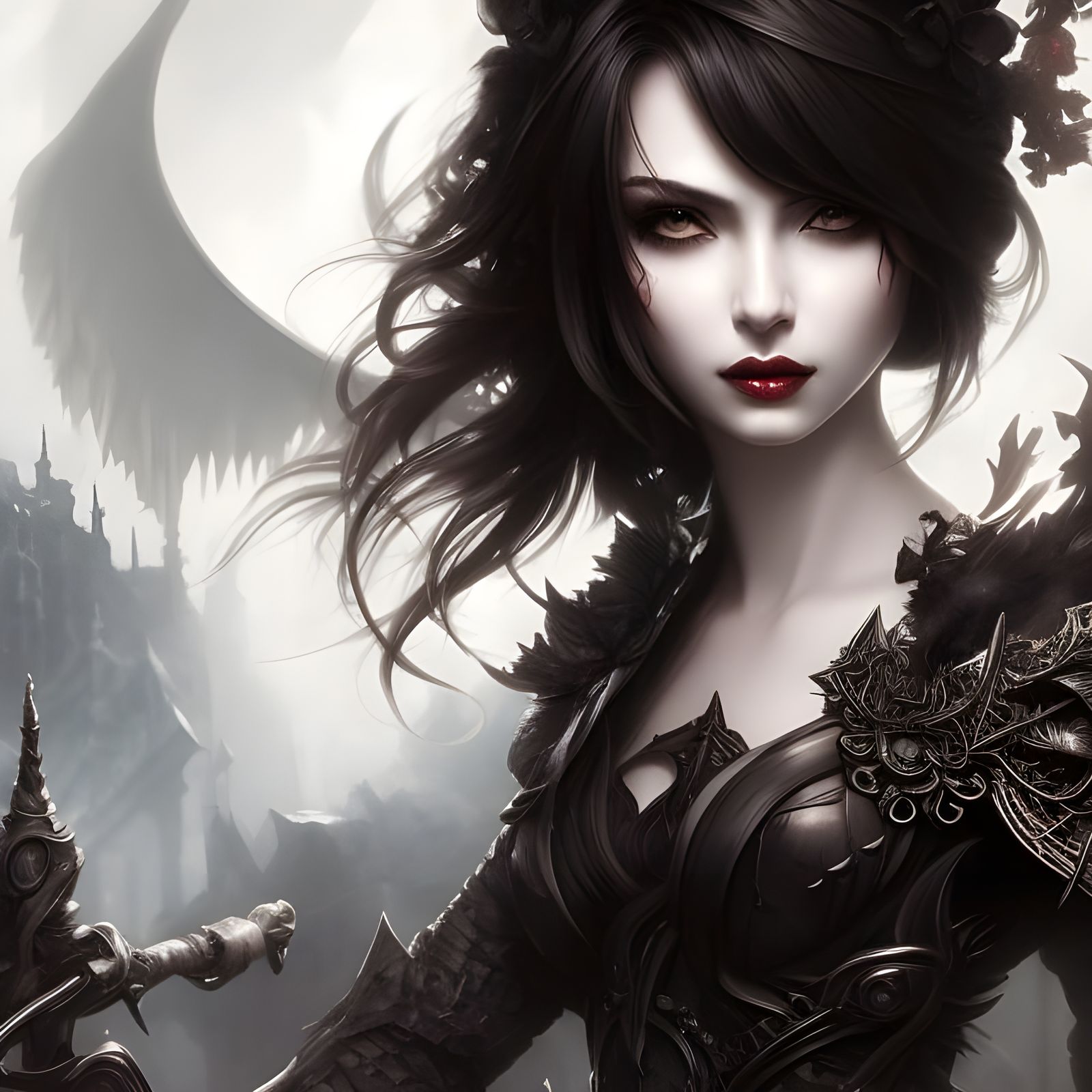 Gothic Art Portrait of a Dark-Haired Girl