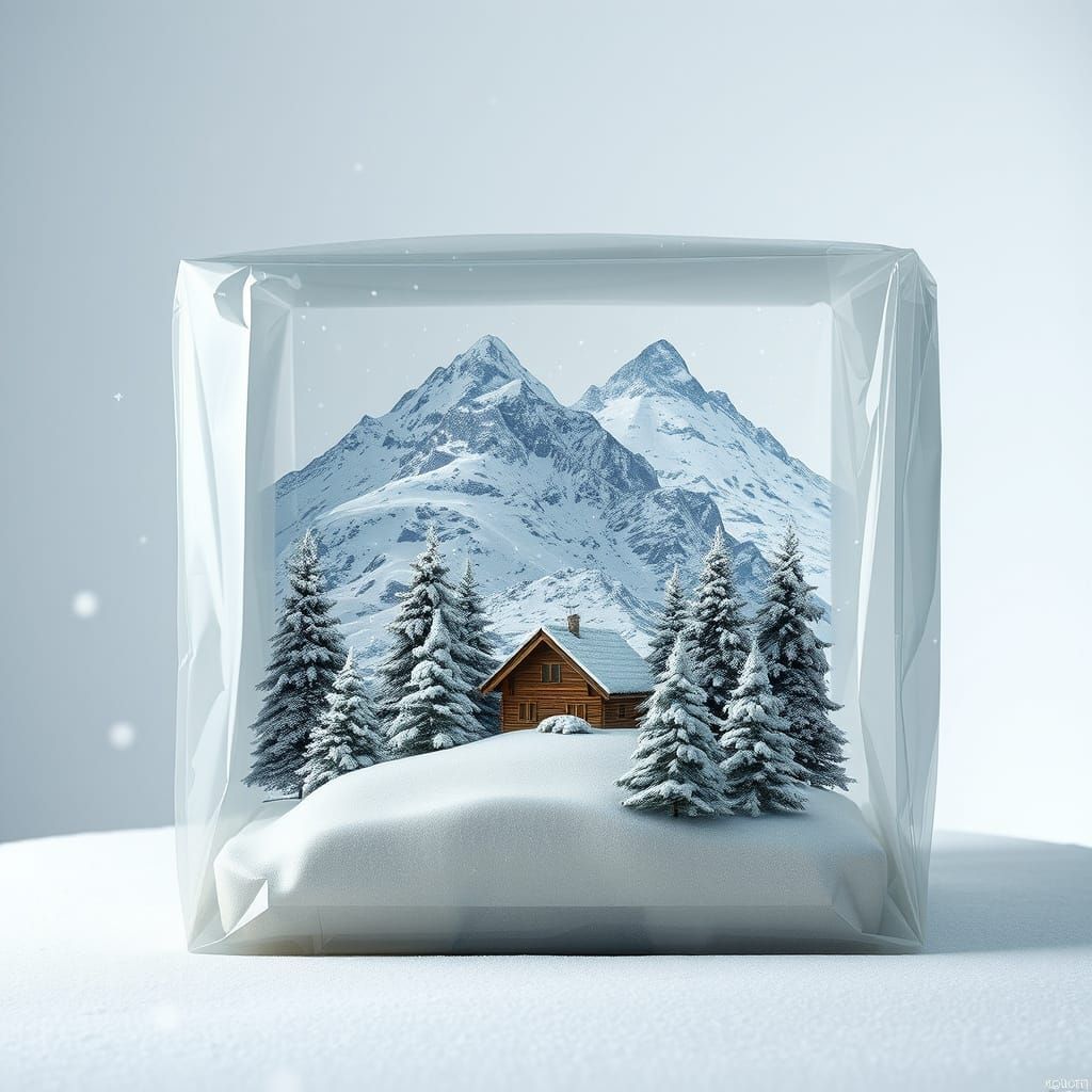 Snowy Mountain Scene Inside Tissue Box