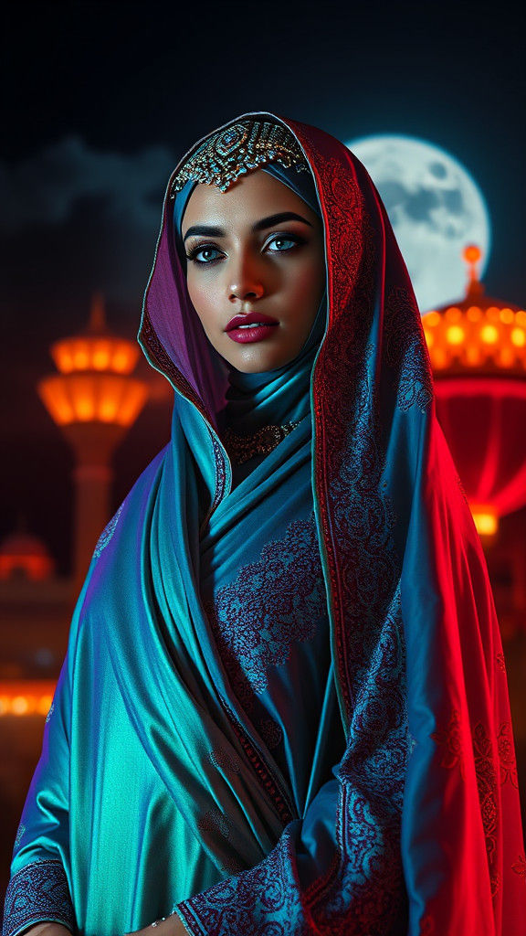 Regal Gulf Woman in Iridescent Abaya